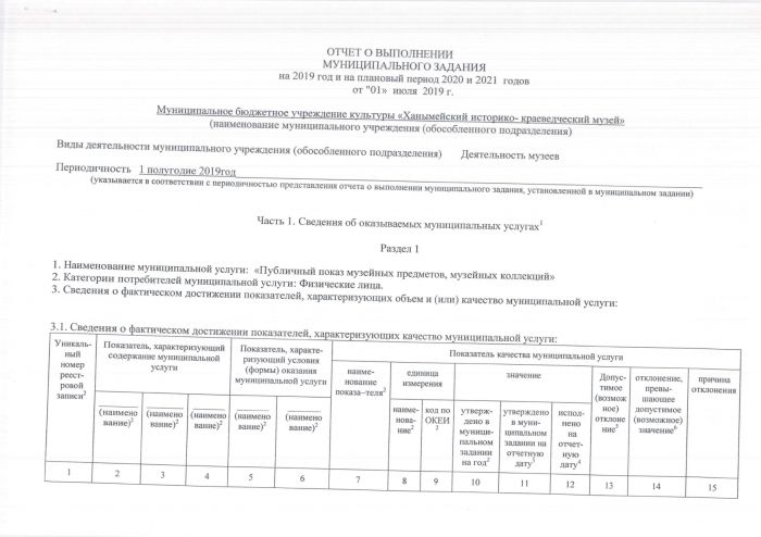 Отчет о выполнении муниципального задания за 1 полугодие 2019